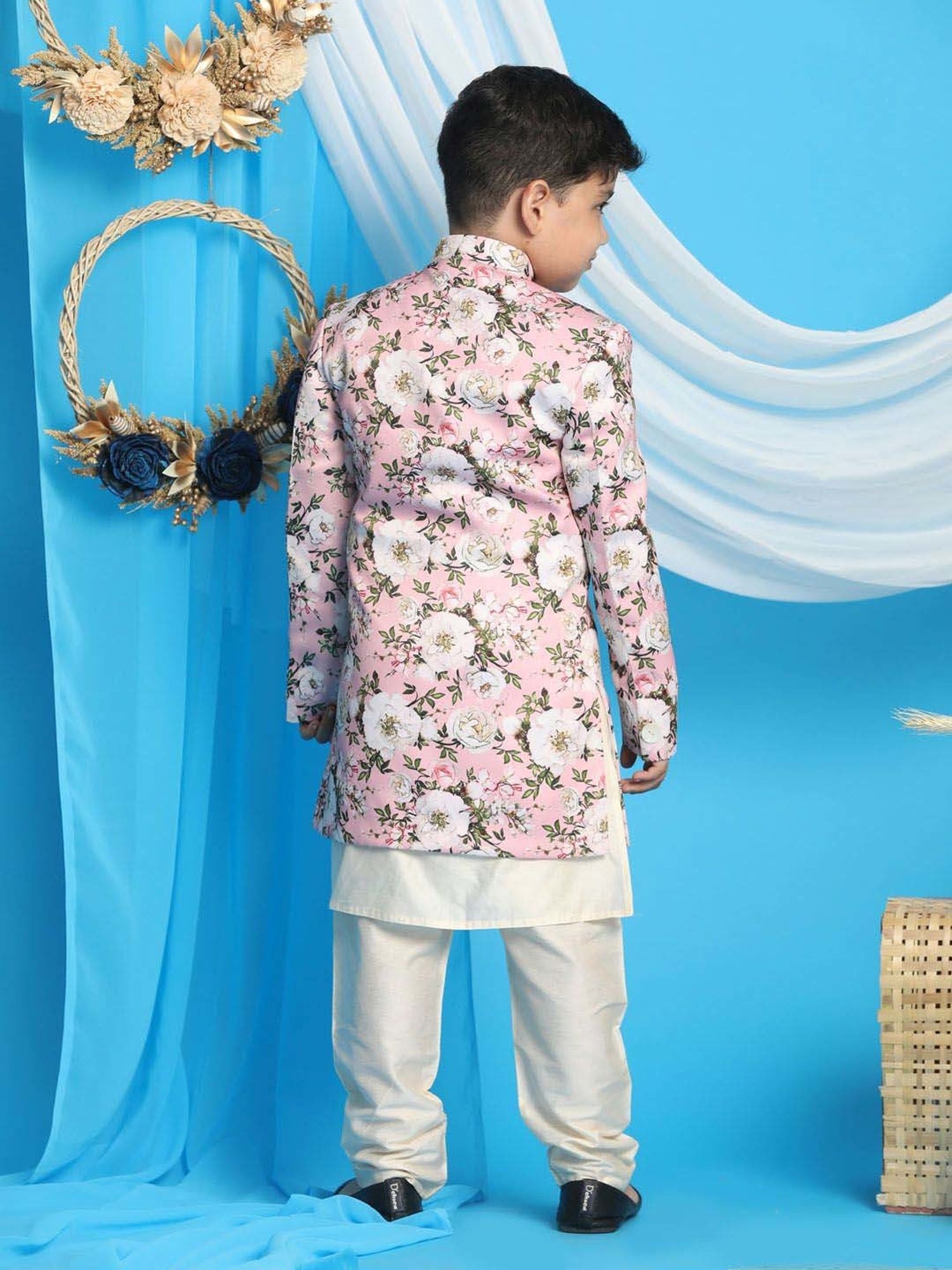 AJ Dezines Kids Black Embellished Full Sleeves Sherwani with Pants