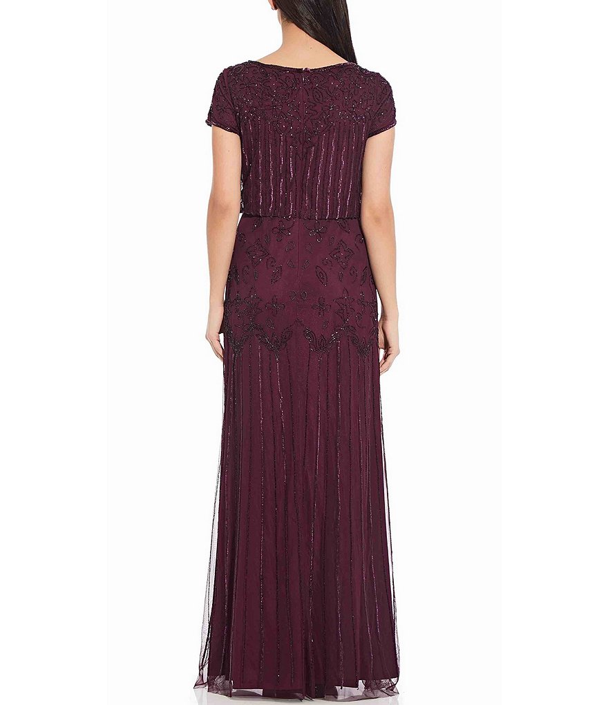 Adrianna Papell Short Sleeve Beaded Blouson Gown