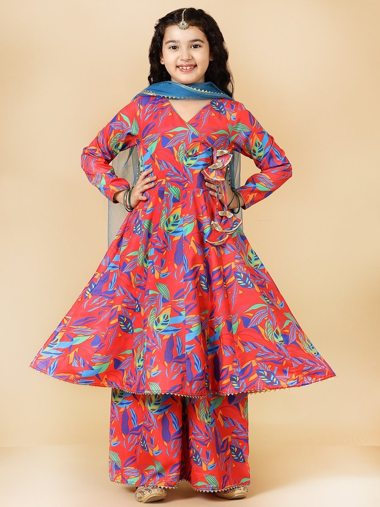 A.T.U.N. Kids Red Printed Kurta Set