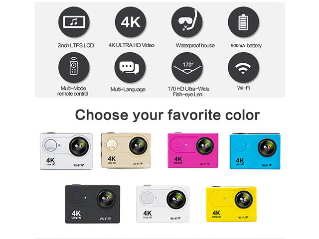 New Action Sports Mini Camera Ultra HD 4K WiFi Camcorder 1080P/60fps 2inch LCD 170 Degrees Helmet Cam 50M Waterproof Biker Video Camera White Color