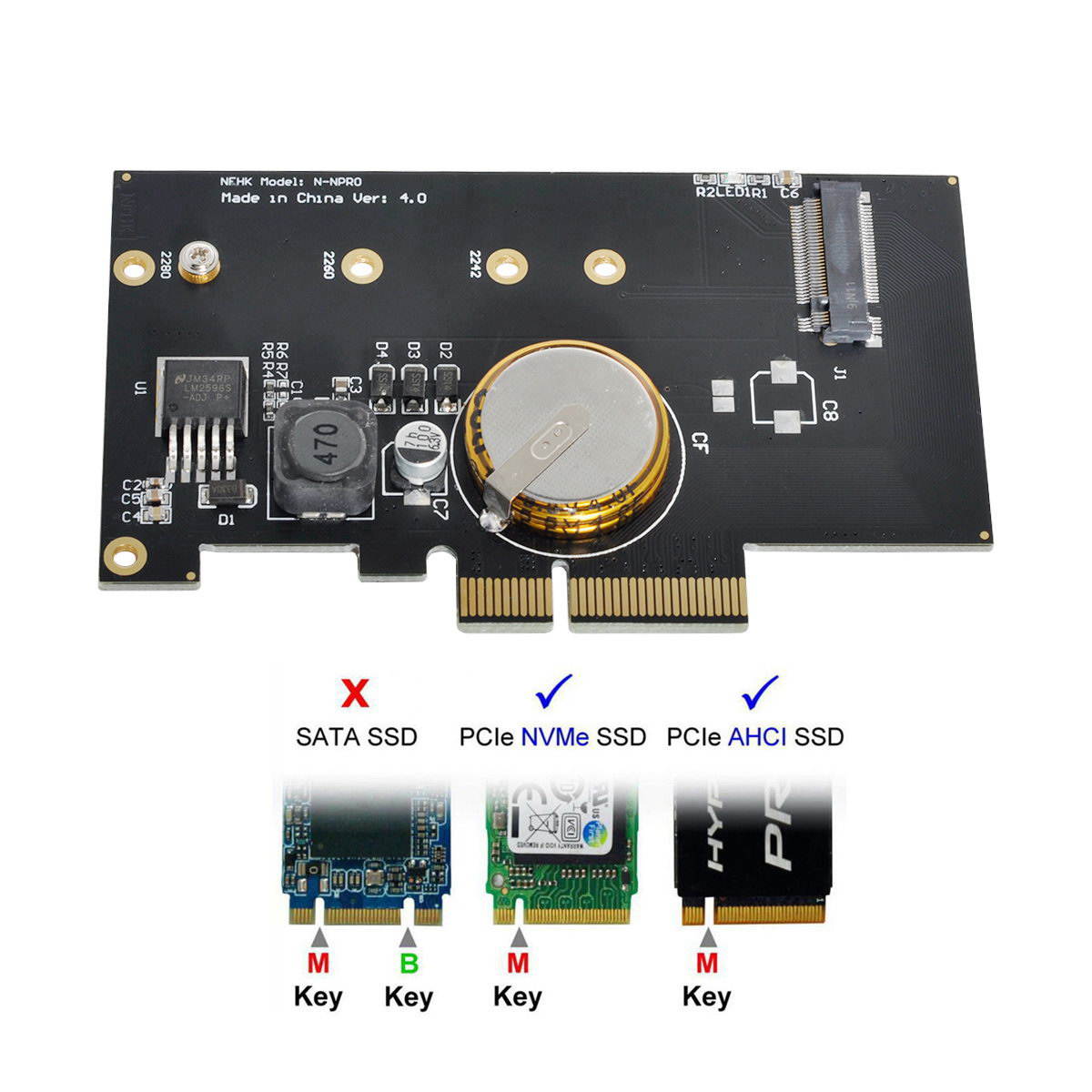 PCI-E 3.0 x4 to M.2 NGFF M Key SSD Nvme Card Adapter PCI Express with Power Failure Protection 4.0F Super Capacitor