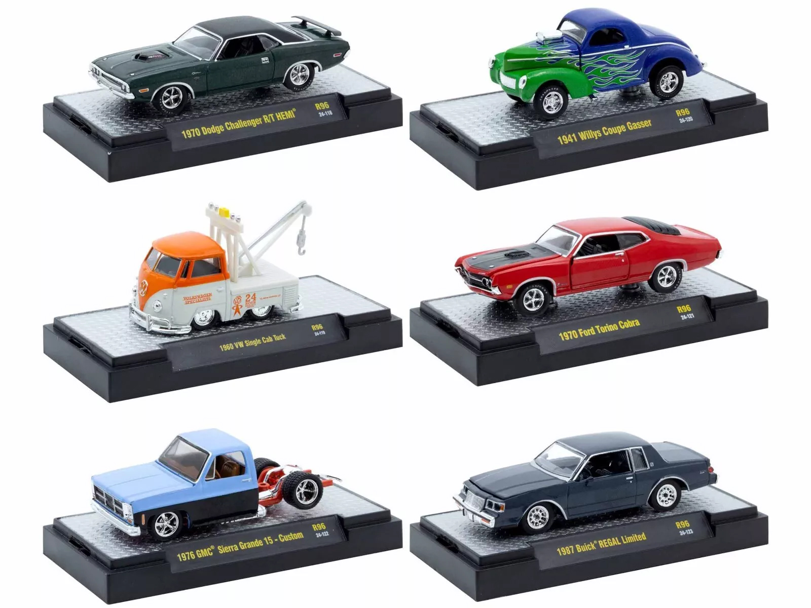 "Auto-Thentics" 6 piece Set Release 96 IN DISPLAY CASES Limited Edition 1/64 Diecast Model Cars by M2 Machines