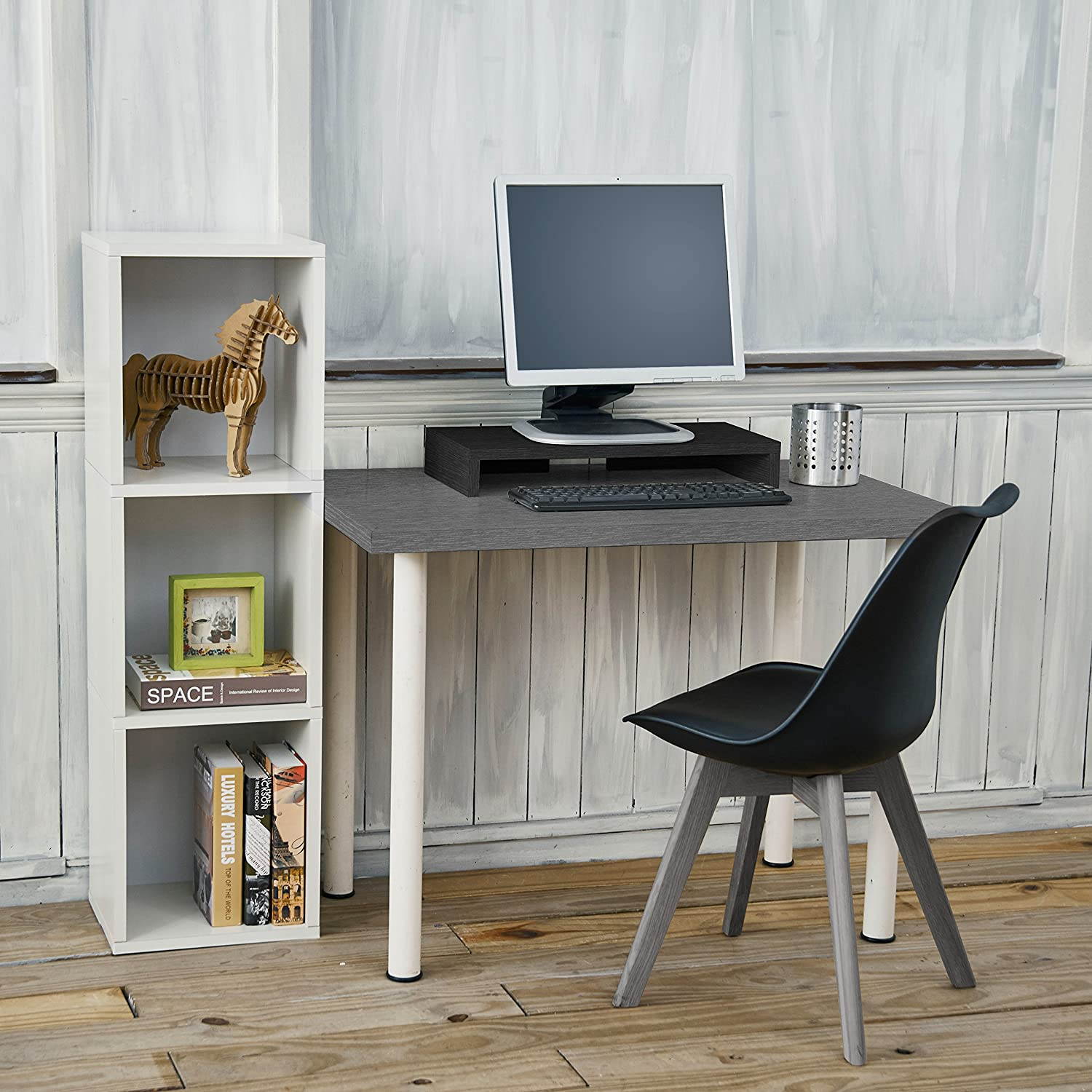 Way Basics 19.7"W Simple Computer Monitor Riser/Laptop Stand, Black Wood Grain - Lifetime Guarantee