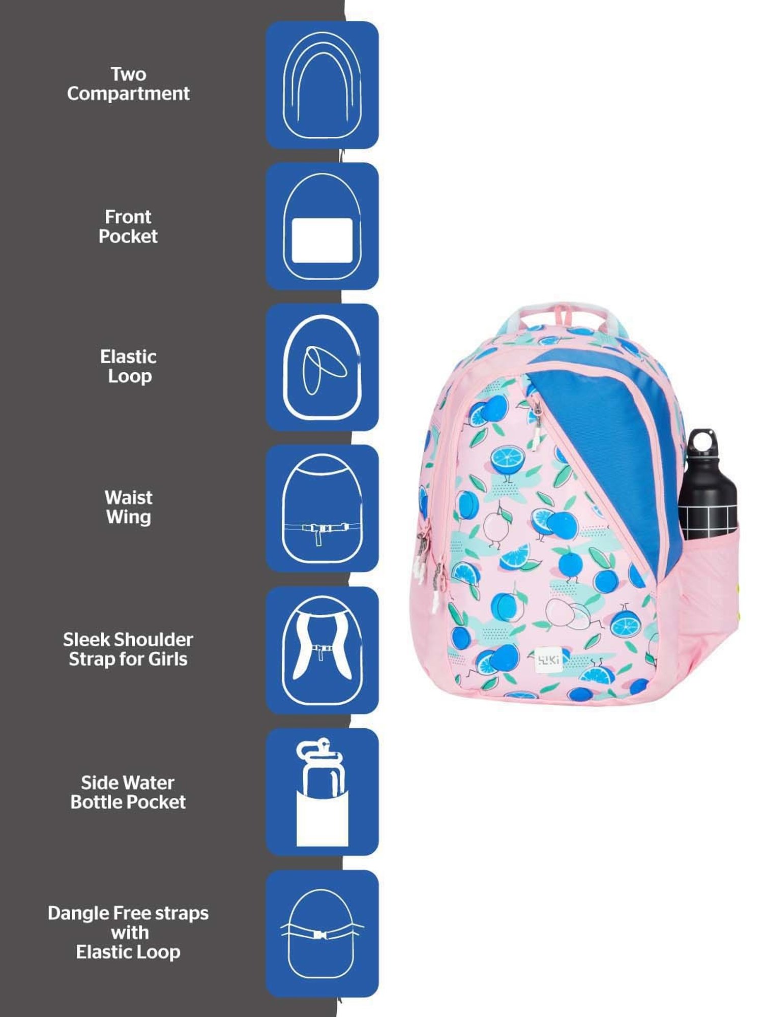 Wiki 21.5 Ltrs Pink Medium Backpack