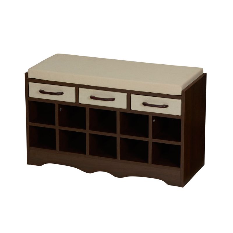 Household Essentials 10Pocket Shoe Bench with Cushion Mahogany