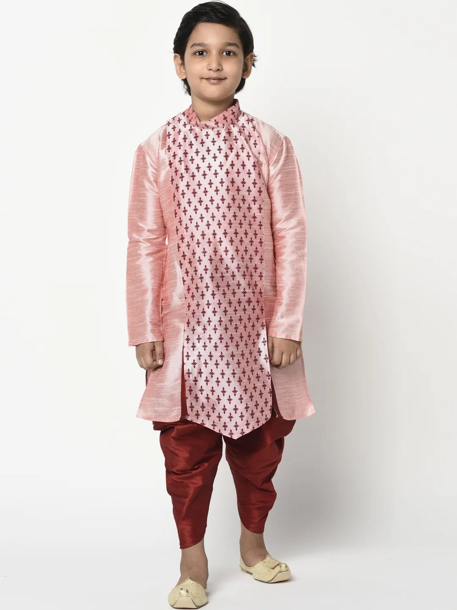 Deyann Kids Pink & Maroon Printed Full Sleeves Kurta with Patiala