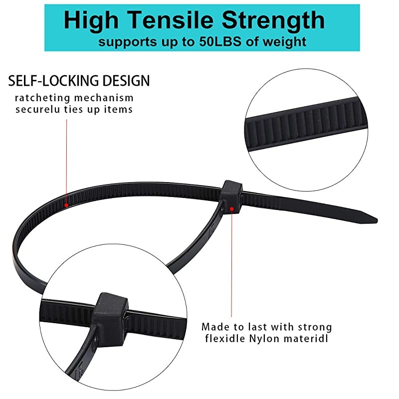 8 Inch Zip Ties, 150 Pieces Durable Adjustable Nylon Wire Ties and 50 Pounds Tensile Strength for Home, Garage, Office, Vegetable Garden,Travel
