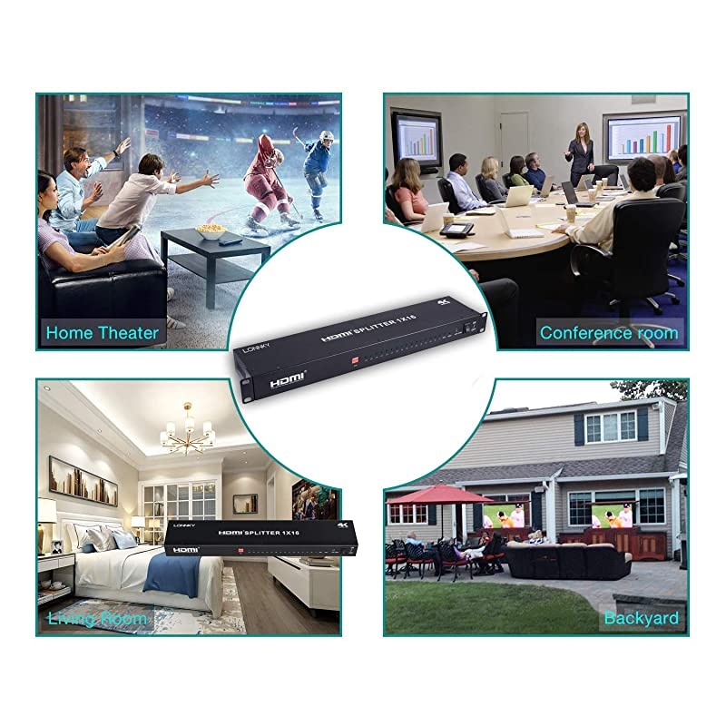 Ultra HD 4K 60HZ 1x16 Rack Mount HDMI Splitter High Resolutions Up to Full Ultra HD 1080P and 3D Compatible with Xbox, PS4 PS3 Fire Stick Blu Ray Apple TV HDTV 16 Ports (1 In 16 Out)