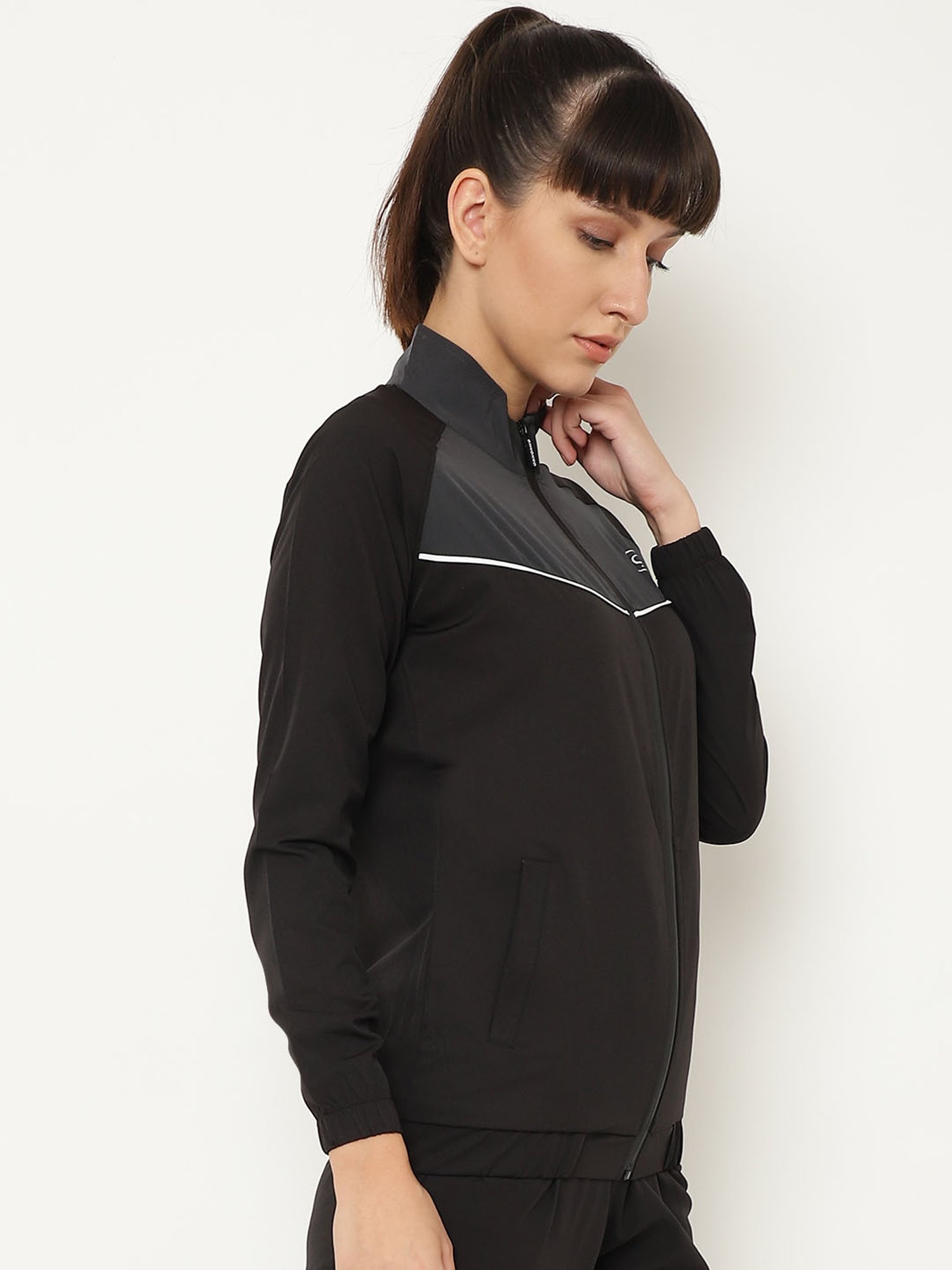 Chkokko Dark Grey & Black Regular Fit Jacket