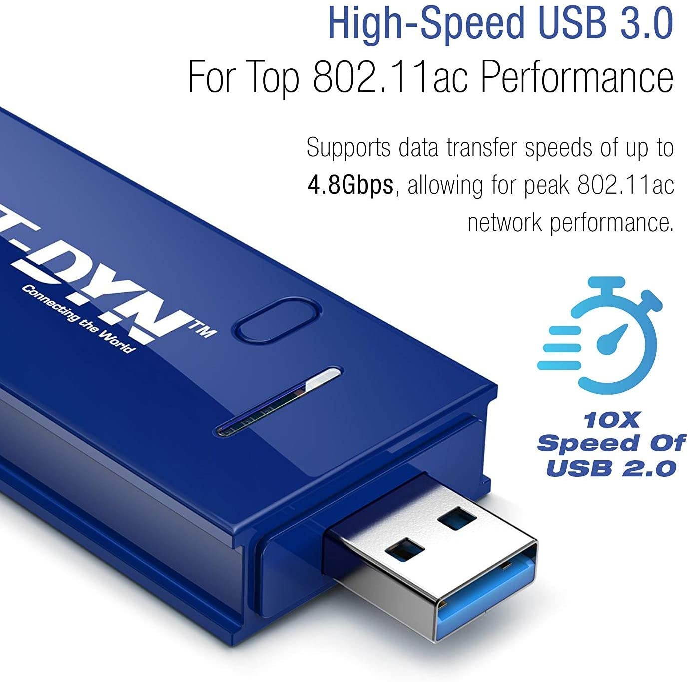 NET-DYN USB Wireless WiFi AdapterAC1200 Dual Band 5GHz and 2.4GHZ (867Mbps/300Mbps) Super Strength So You Can Say Bye to Buffering for PC or Mac for Desktop or Laptop