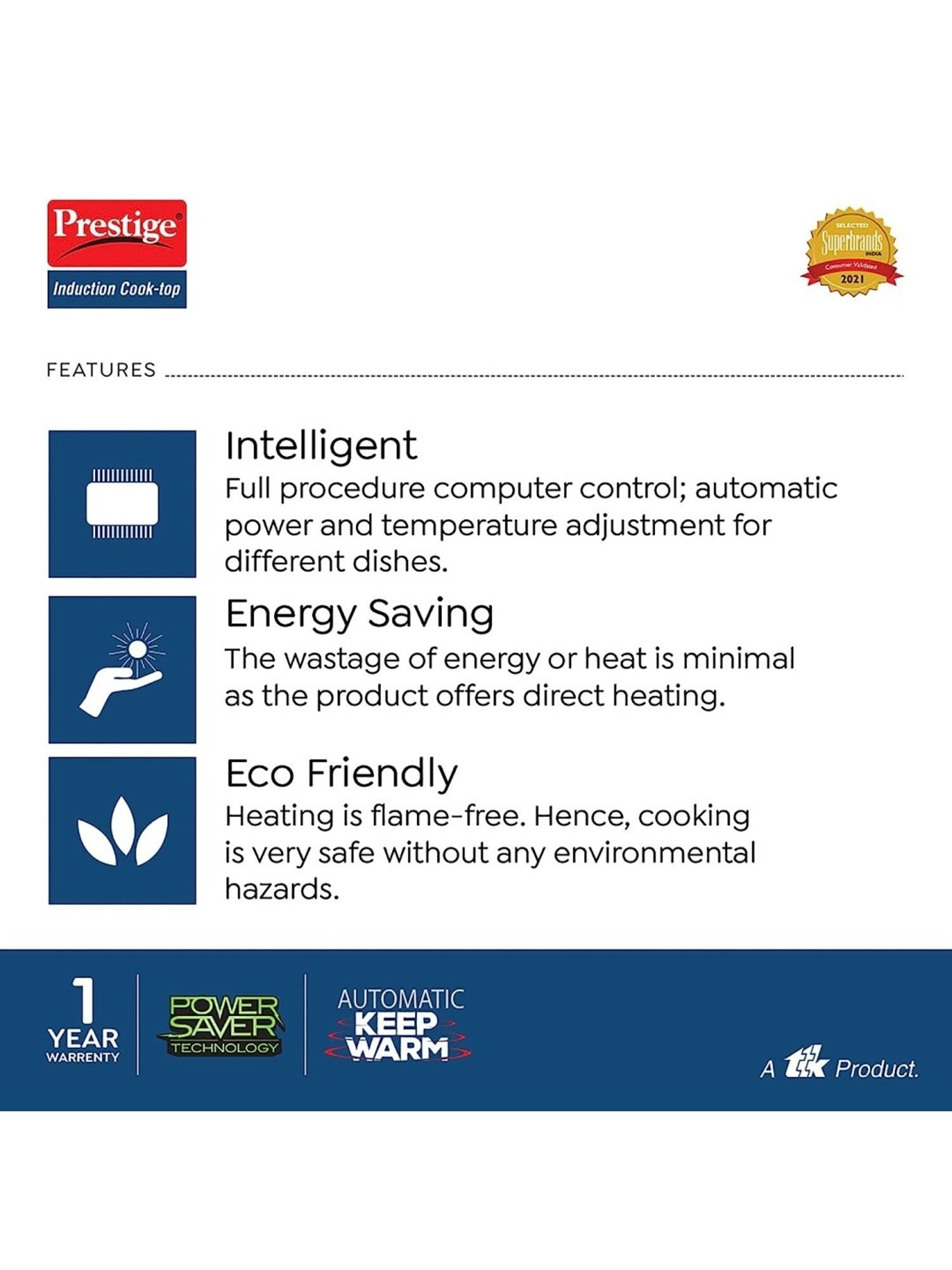 Prestige PIC 20 WIZ 1600W Black Ceramic Induction Cooktop