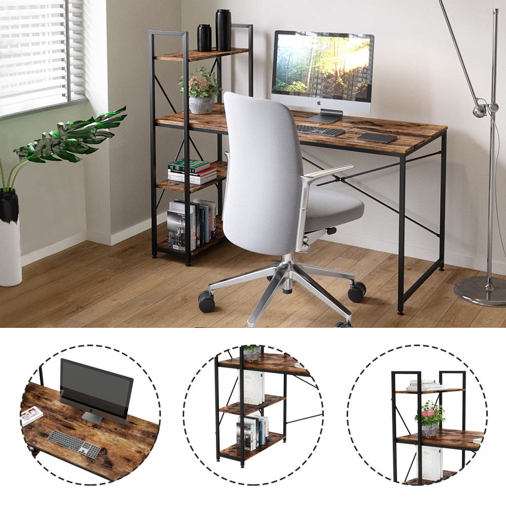 Bestier 63 Inch Computer Desk with Storage Shelves, Modern Bookshelf Desk with Headphone Hook Large Workstation Writing Desk with Reversible Bookshelves Home Office Work Table Study Desk Grey