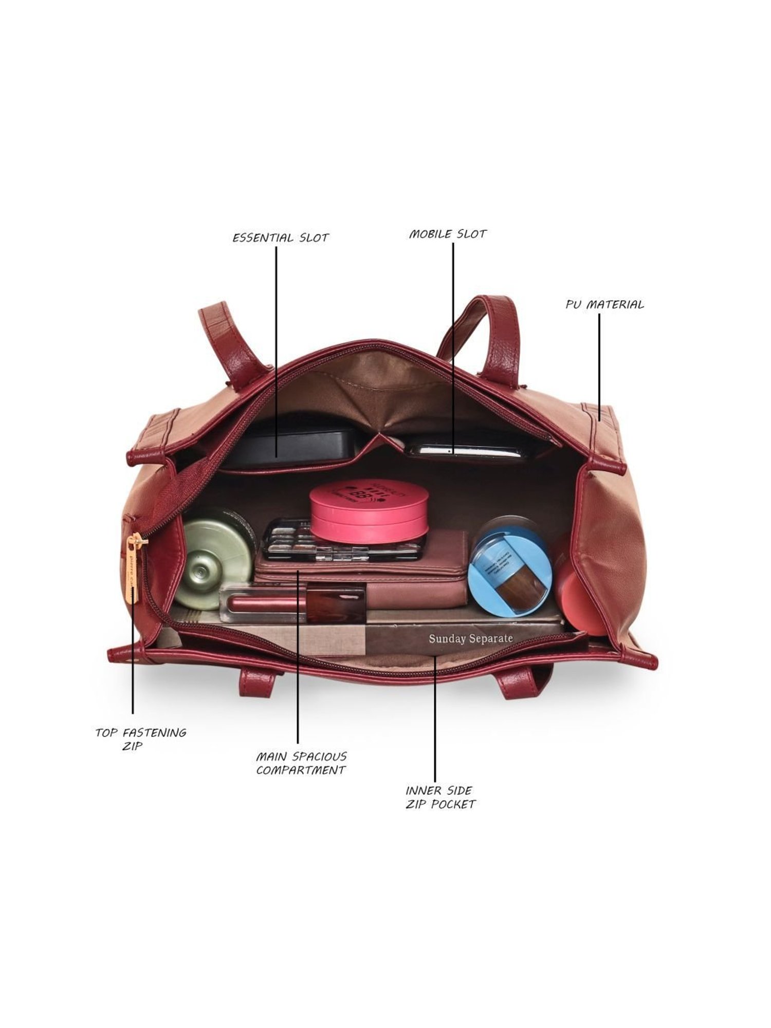 Pierre Cardin Burgundy Solid Tote Handbag