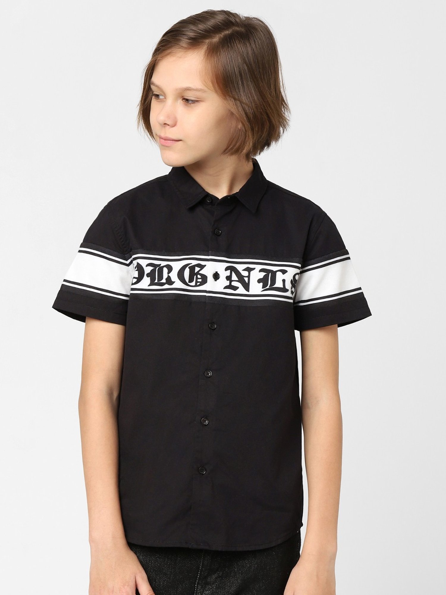 Jack & Jones Junior Black & White Cotton Printed Shirt
