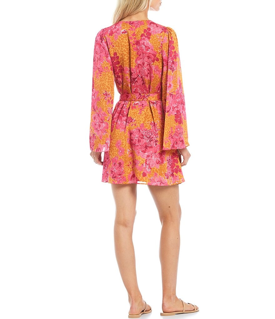 Ted Baker London Dolci Floral Print Long Sleeve Tie Waist Dress
