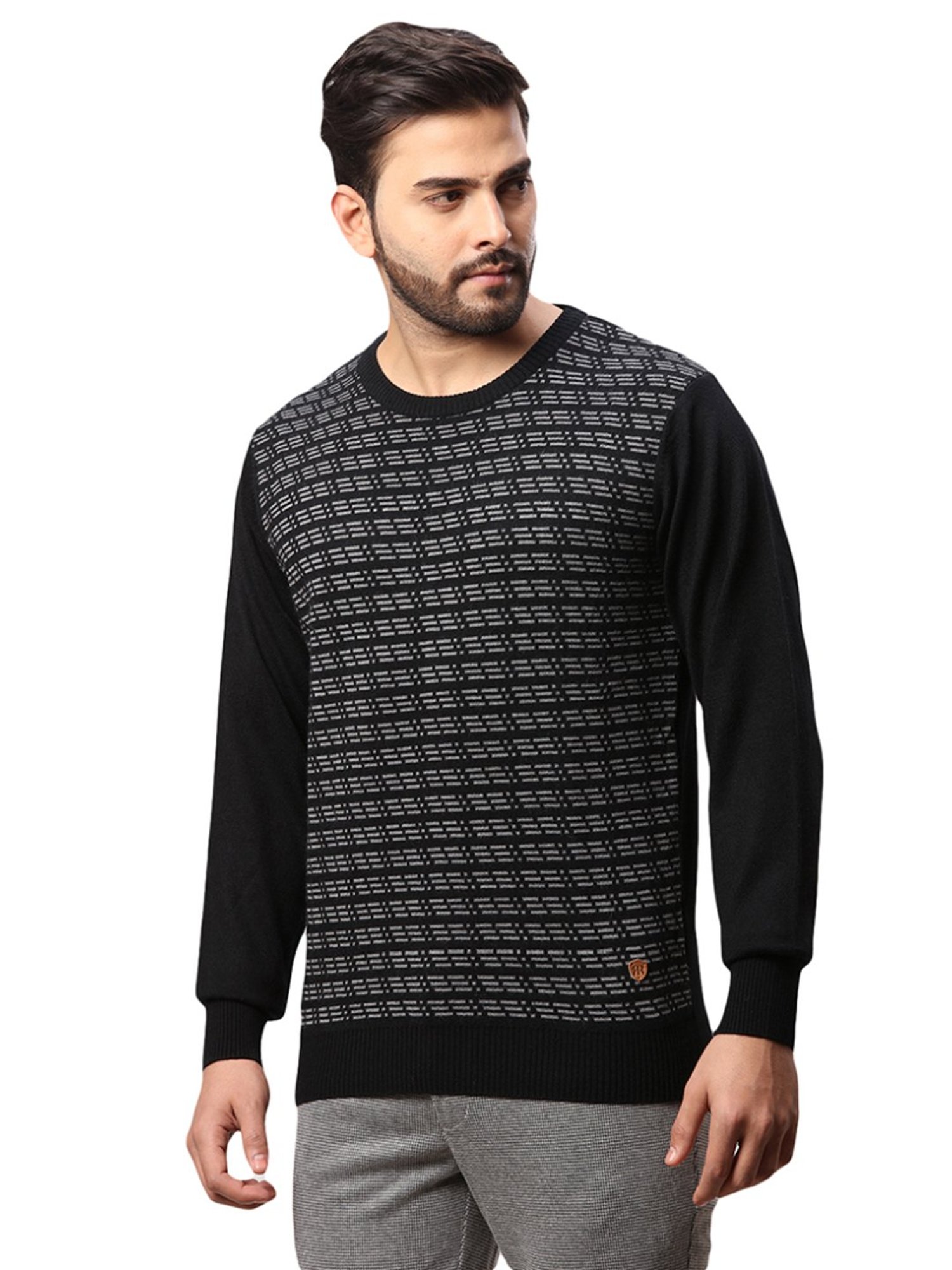 Raymond Black Regular Fit Printed Sweater