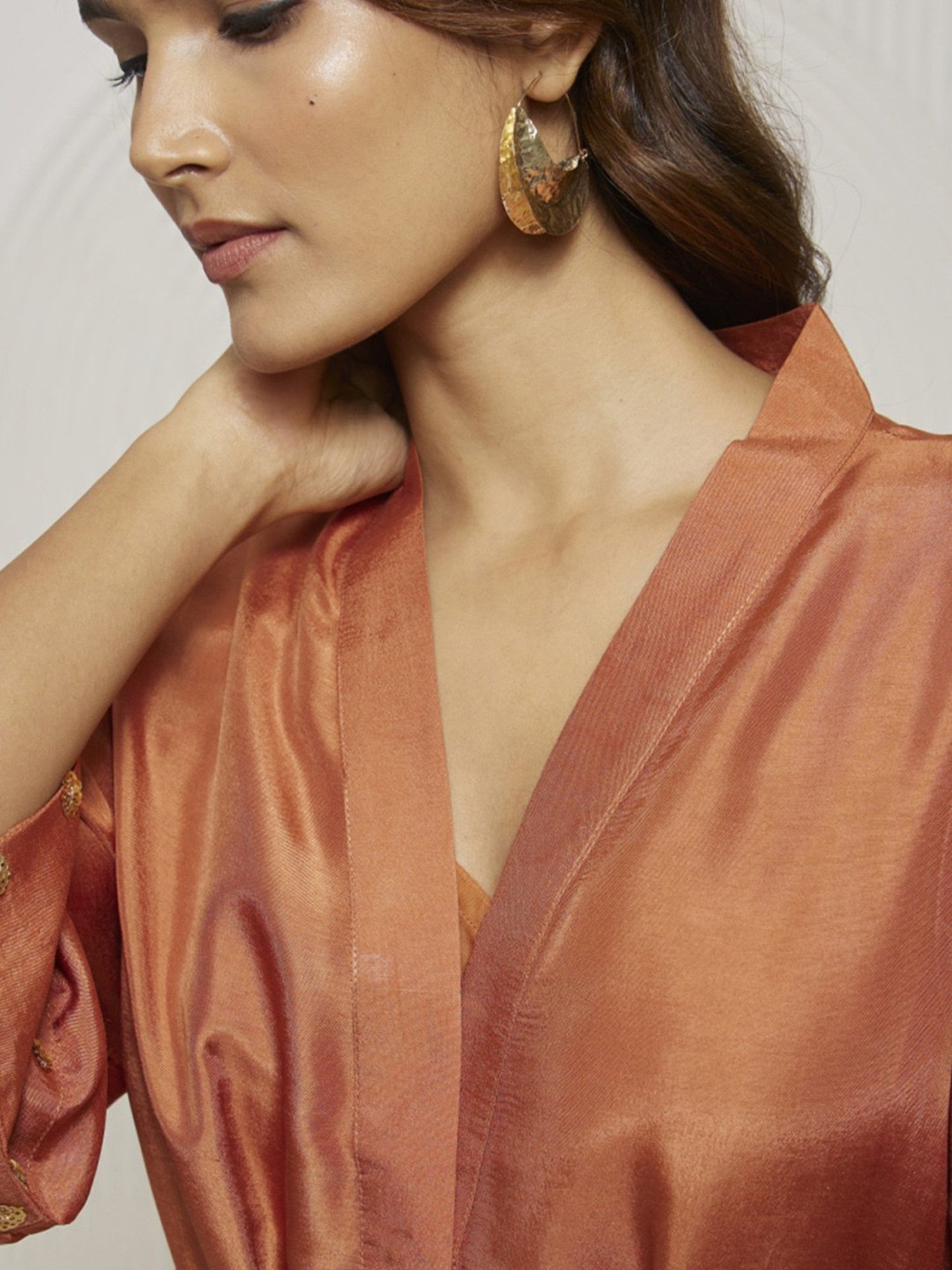 Artagai Gold Flame Shirt Dress with Tie-Up and Embellished Sleeve