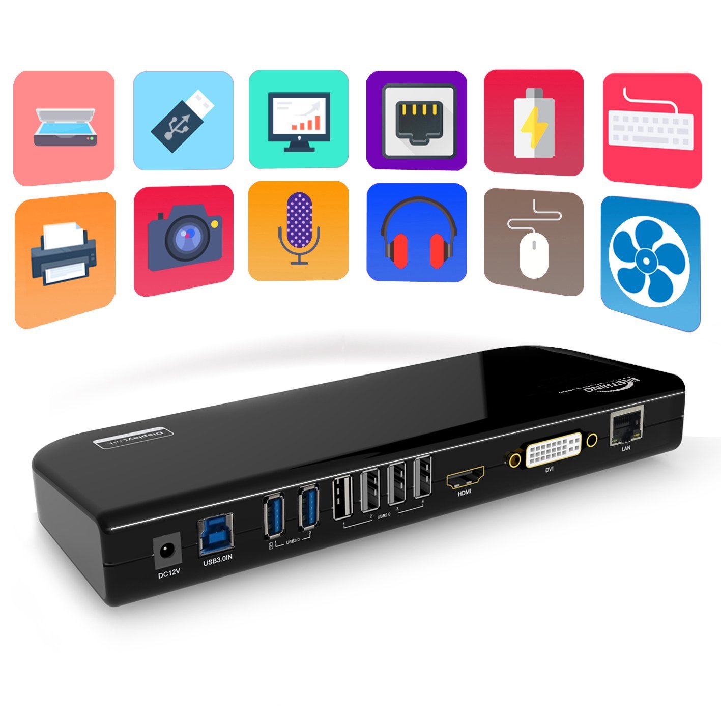 Notebook Port Replicators Dock, Multi-function USB 3.0 Universal Laptop Docking Station, Dual Display with HDMI & DVI / VGA, Gigabit Ethernet, Audio, 6 USB Ports for Laptop, Ultrabook and PCs