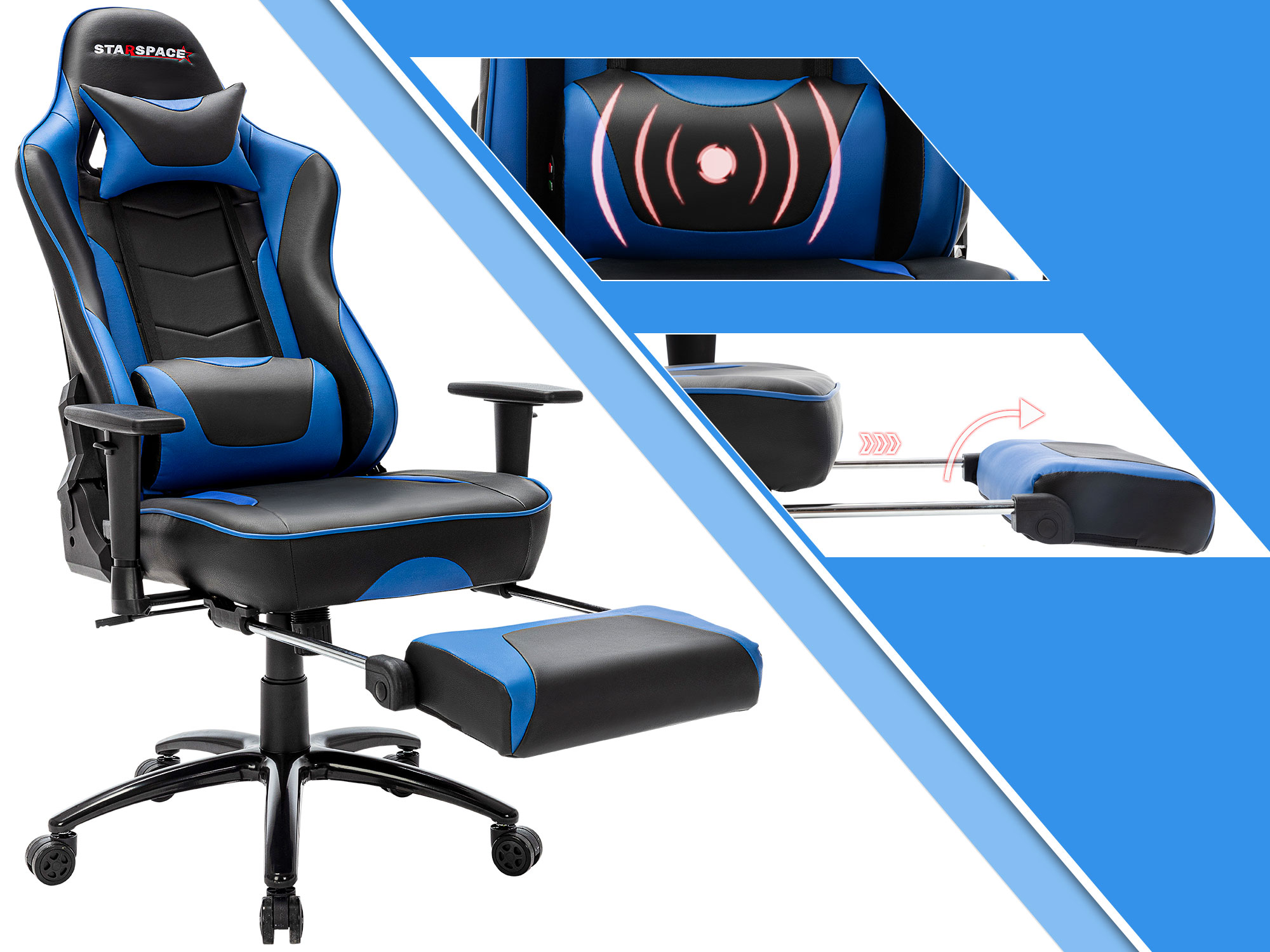 STARSPACE Ergonomic Adjustable Gaming Chair with Massage and Footrest Lumbar Support Racing Desk Chair Office Chair