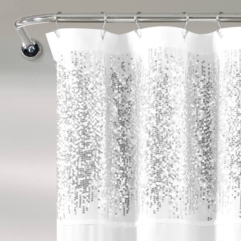 70"x72" Shimmer Sequins Solid Shower Curtain Silver - Lush Décor