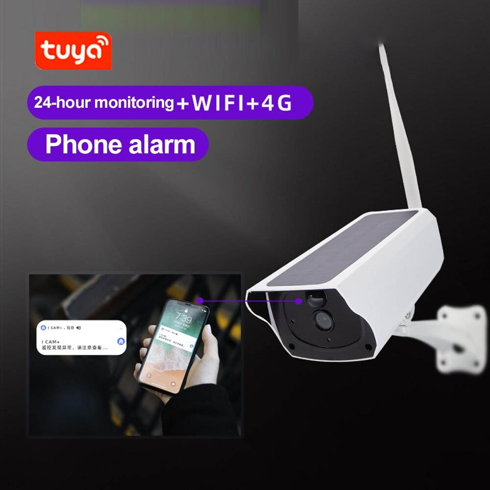 Tuya Wifi Solar Security Camera IP67 Waterproof 18600 mAh Solar Battery Powered 1080P 35fts Night Vision Motion Activated