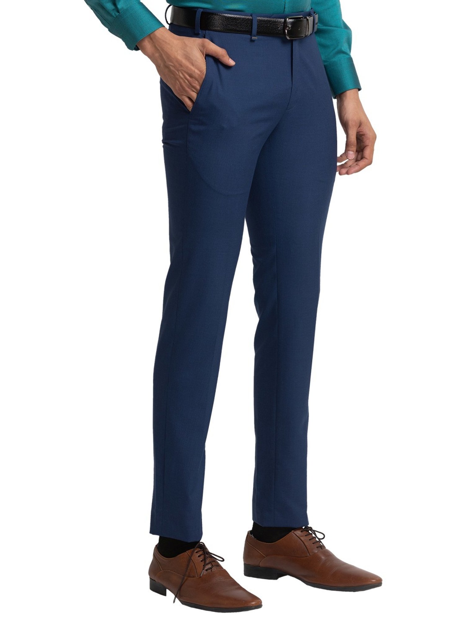 Raymond Blue Regular Fit Texture Trousers