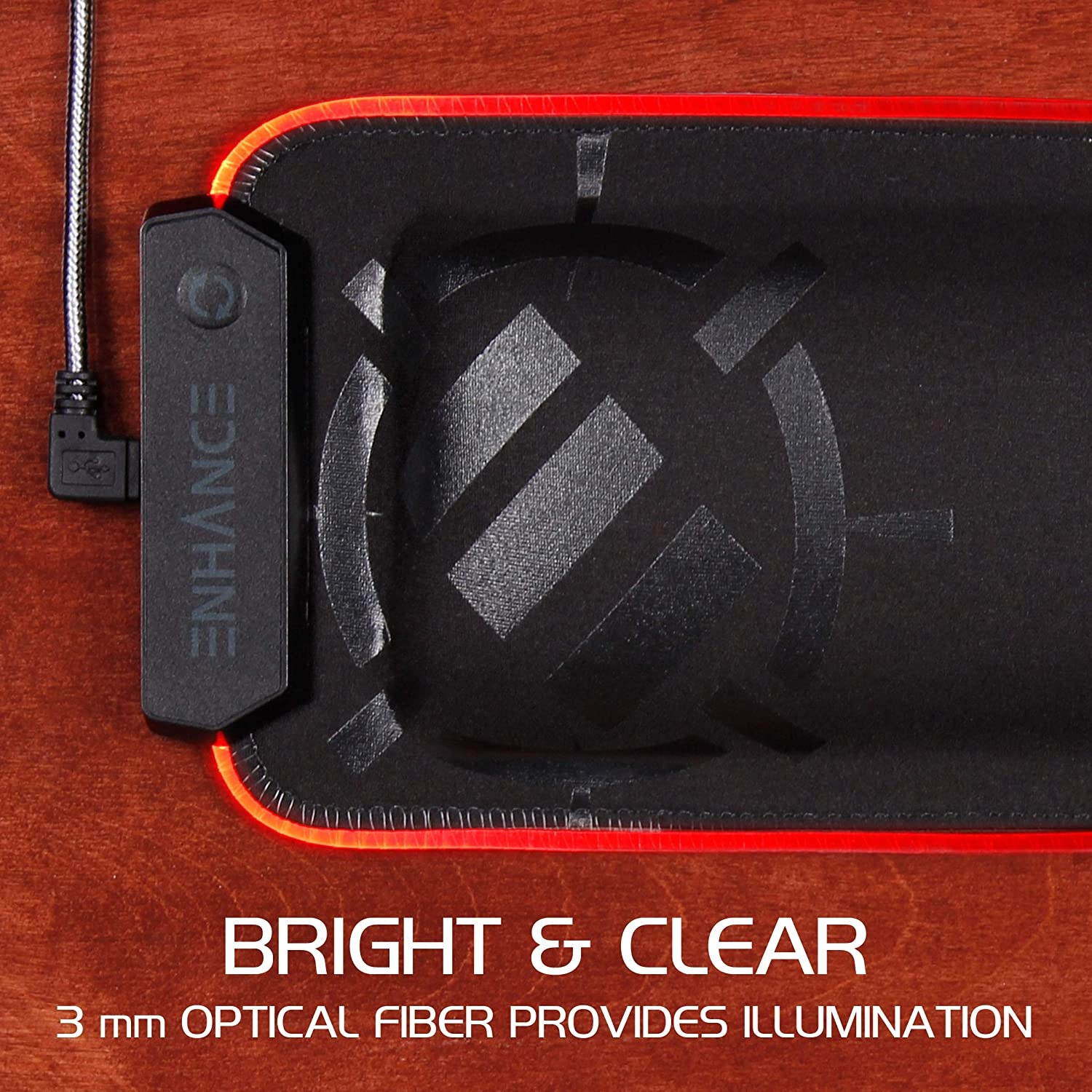 ENHANCE LED Gaming Keyboard Wrist Rest Pad with Soft Memory Foam Support for Full Size Keyboards - 7 Illuminated Colors, 3 Color Modes, Smart Control, Non-Slip Base - Thick 1" Padding for Esports