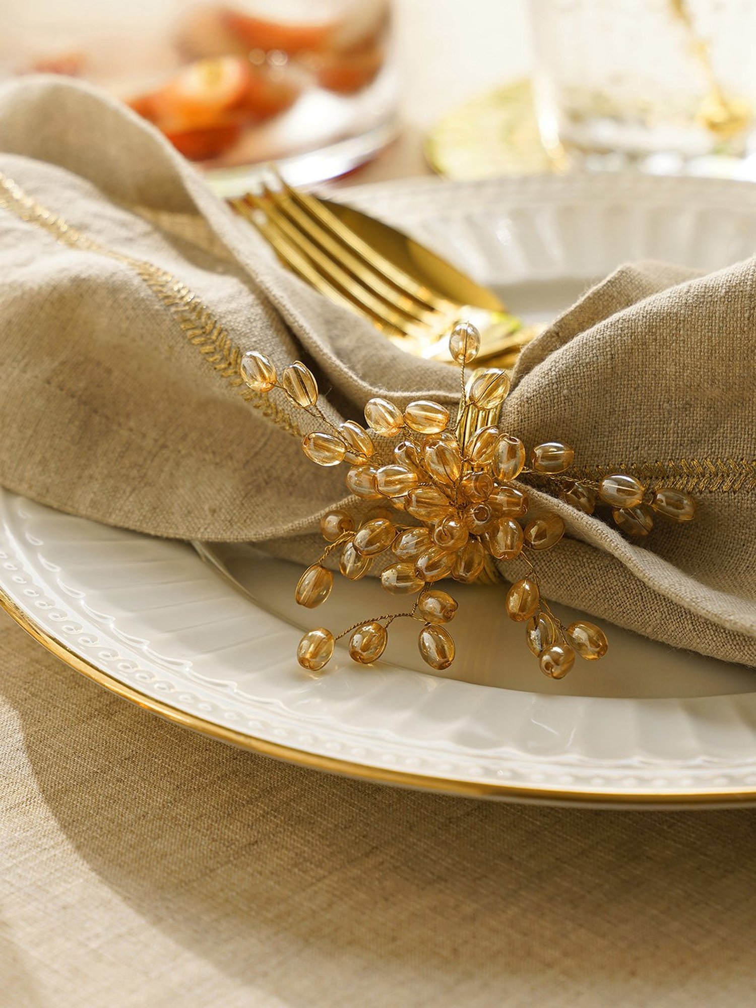 Pure Home and Living Gold Metal Embellished Napkin Rings