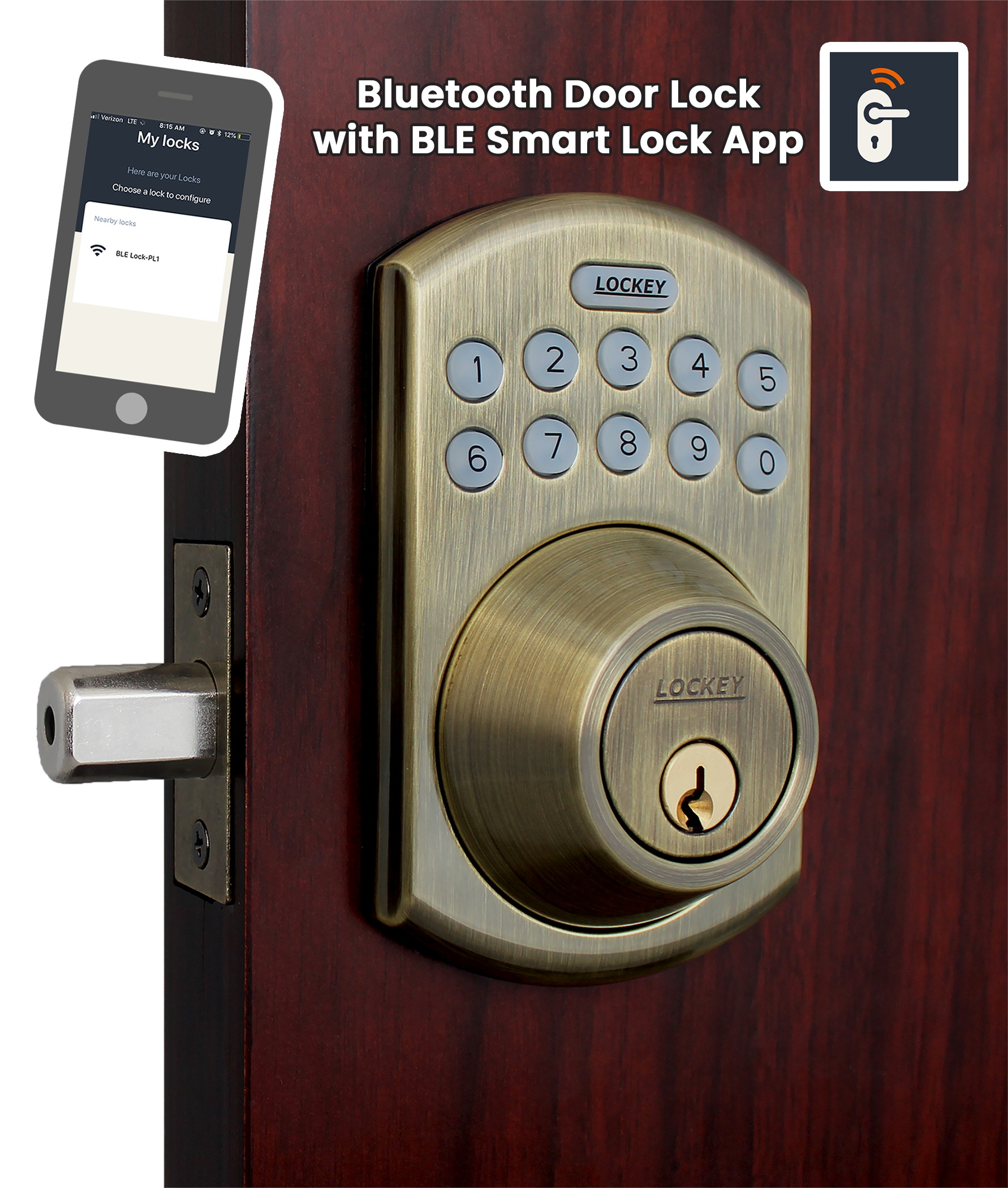 LockeyUSA EB915OIL Electronic Bluetooth Deadbolt with Keypad Access, iOS & Android, Oil Rubbed Bronze