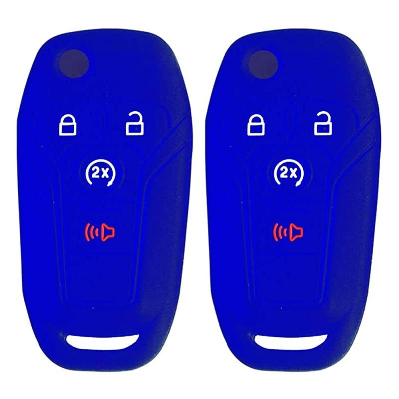Silicone Car Remote Key Fob Cover Case For Ford F150 F250 F350 Fusion Fiesta Mustang Explorer Skin Jacket 4 Button bluewhitered