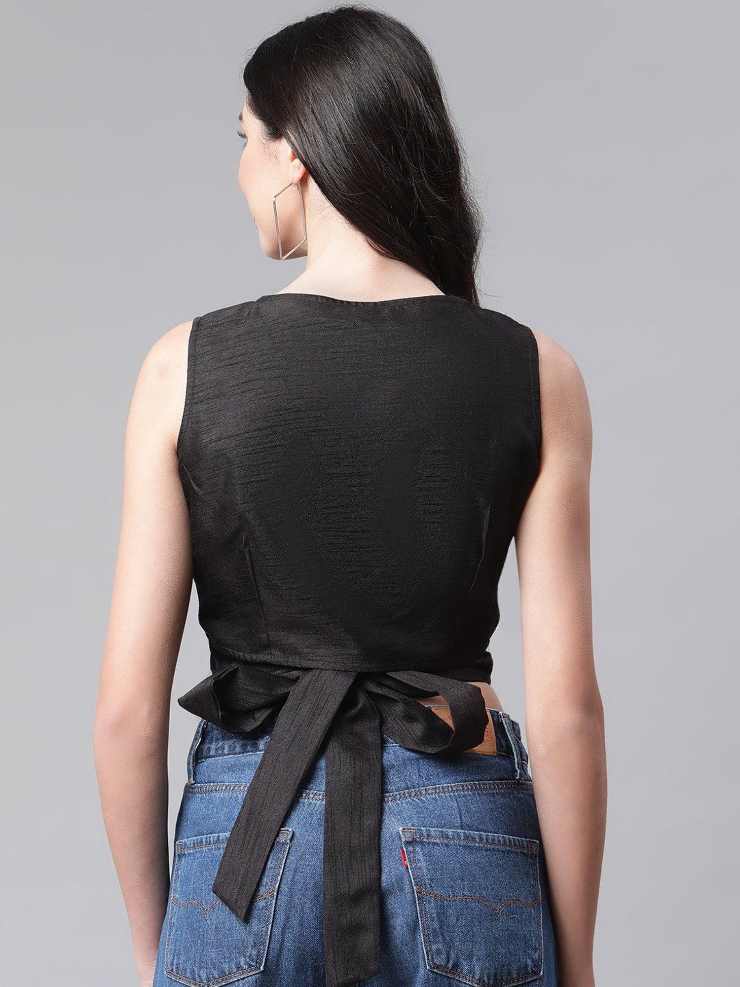 Cottinfab Black V-Neck Silk Blend Top