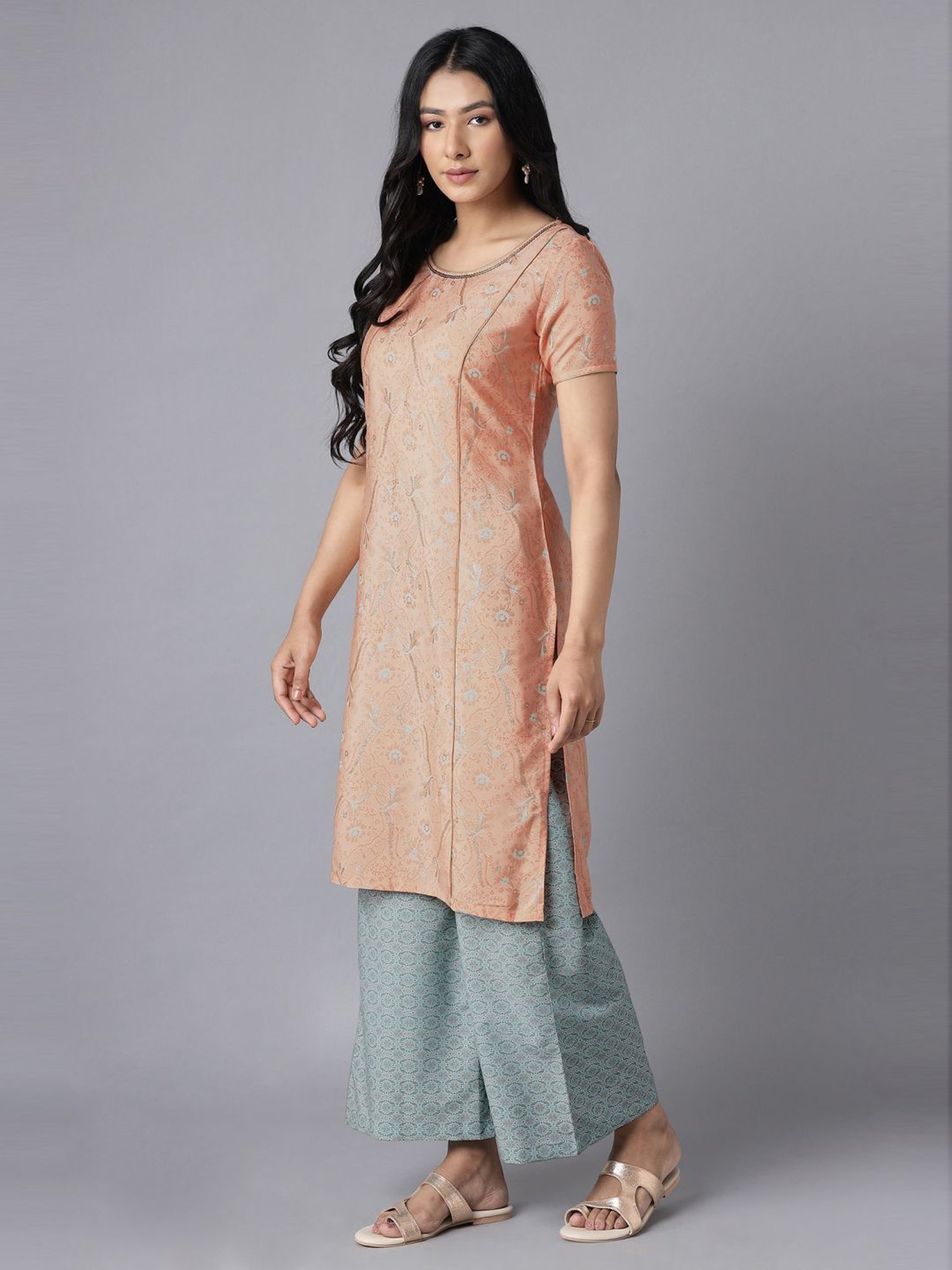 Aure by Aurelia Orange & Blue Printed Kurta Palazzo Set