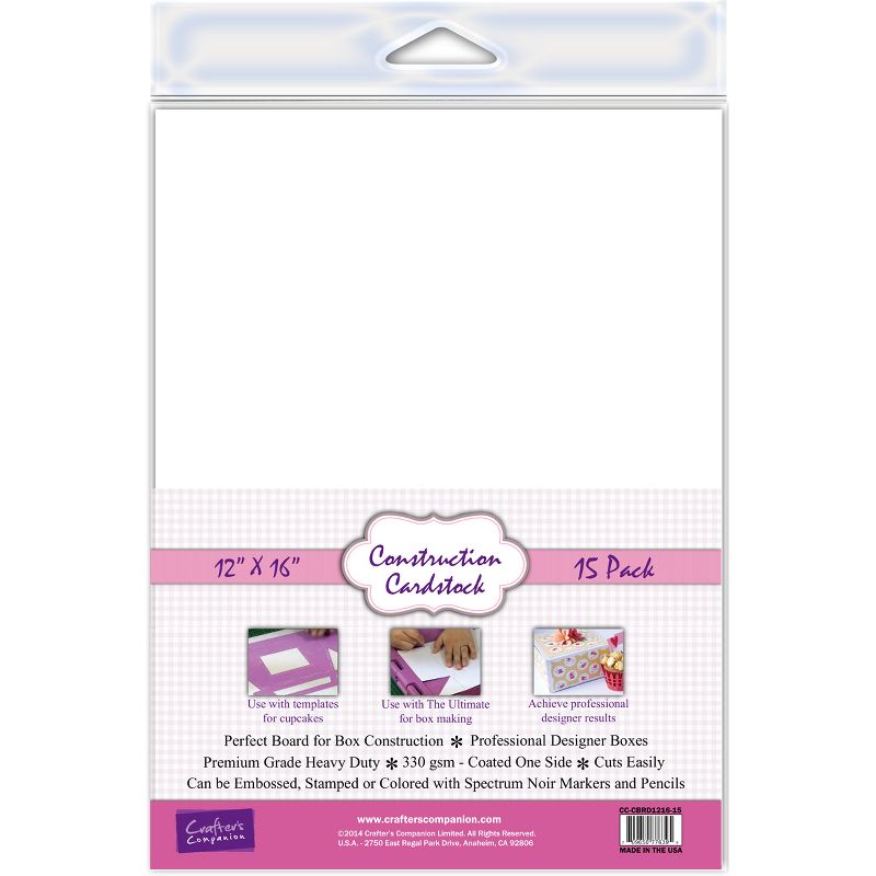 Crafter's Companion Construction Cardstock 12"X16" 15/Pkg-White
