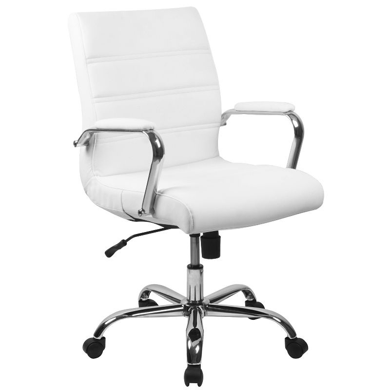 Merrick Lane Contemporary Mid-Back White Faux Leather Home Office Chair with Padded Chrome Arms