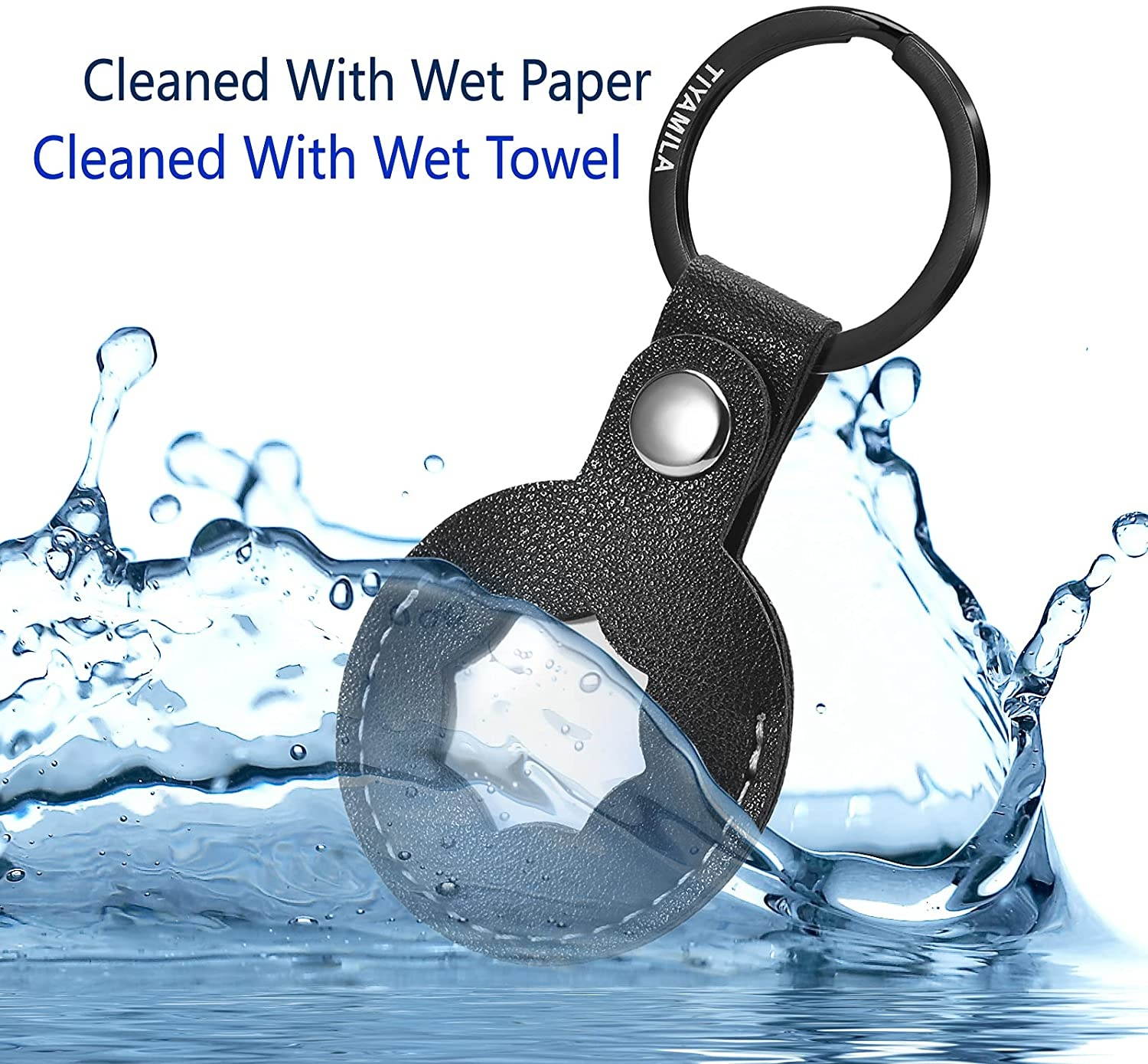 TIYAMILA 2 Pack Genuine Leather Case for AirTag Finder, Carabiner Leather Key Ring for AirTag Finder (Black/White)