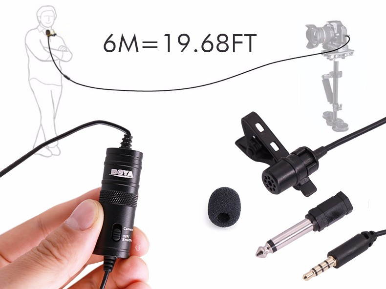 BOYA by-M1 3.5MM Lavalier Microphone for iPhone  for Smartphones Mobile Phone DSLR Cameras PC Interviewing Vlogging Livestreaming Vocal Recording Studio Live Broadcast Studio Microphone 6M 236 inch