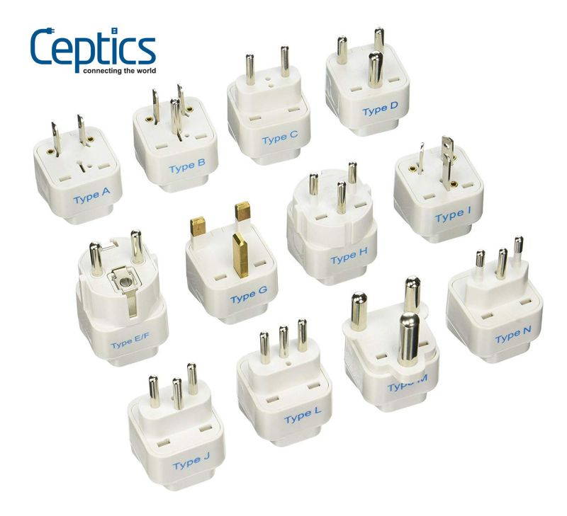 Ceptics International Travel Worldwide Universal Plug Adapter Set, Grounded Safe - Works with Cell Phones, Chargers, Batteries, Camera, and More (GP-12PK) - 12 Pieces