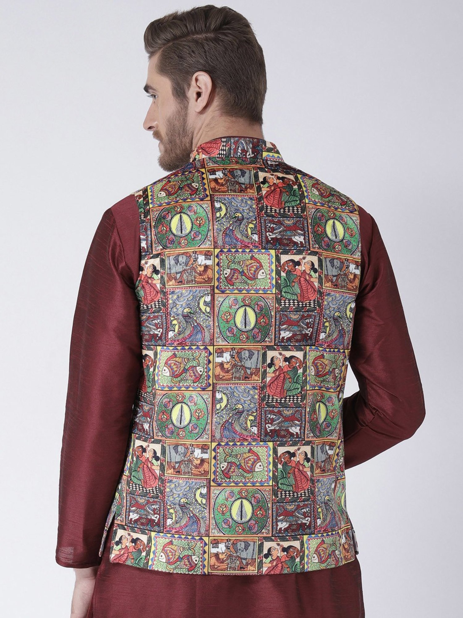Hangup Plus Multicolor Regular Fit Printed Nehru Jacket