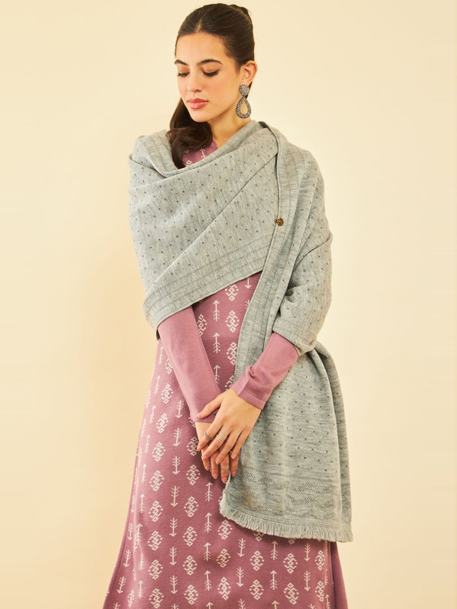 Soch Grey Woven Pattern Shawl