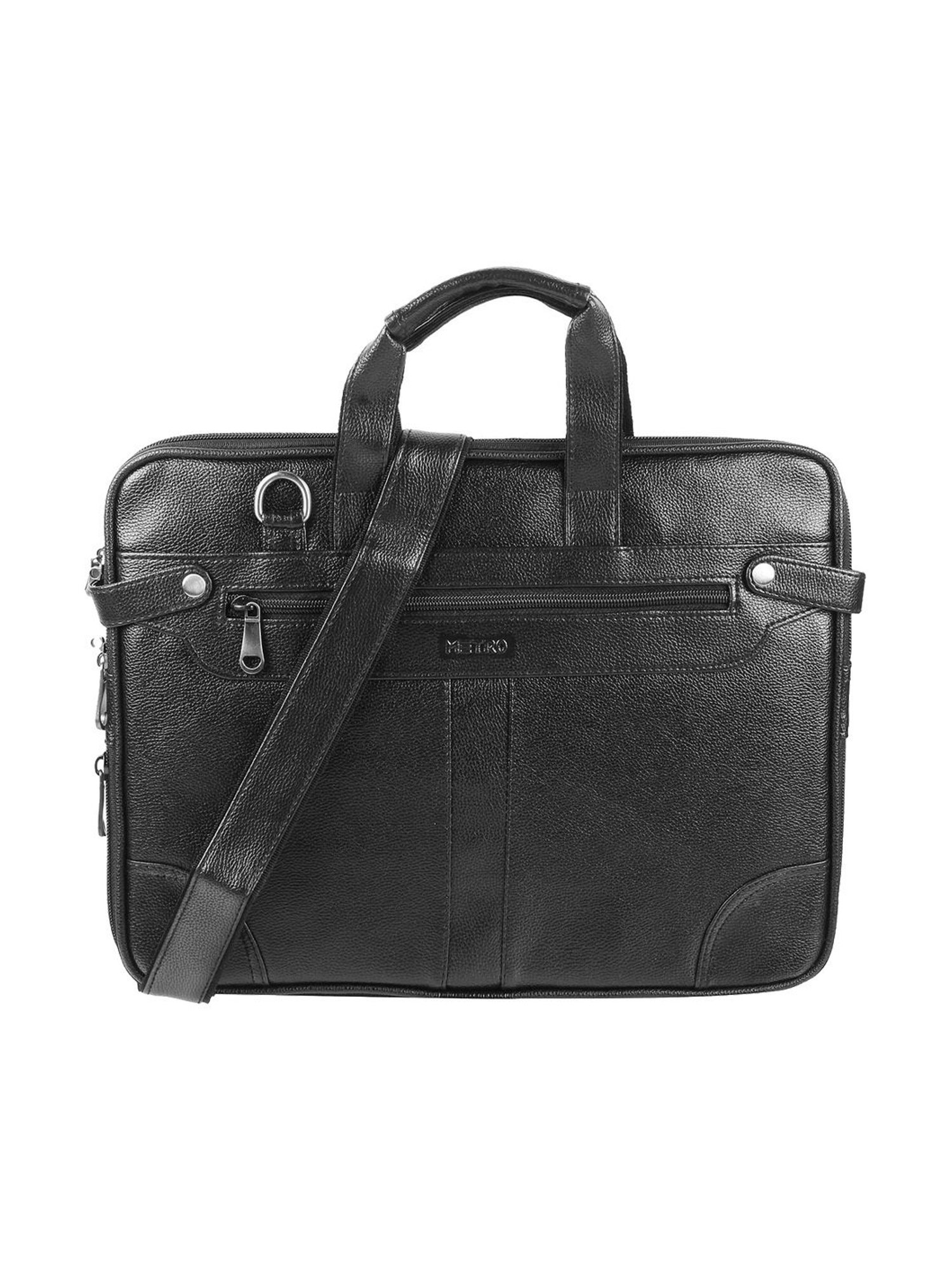 Metro Black Medium Leather Laptop Bag