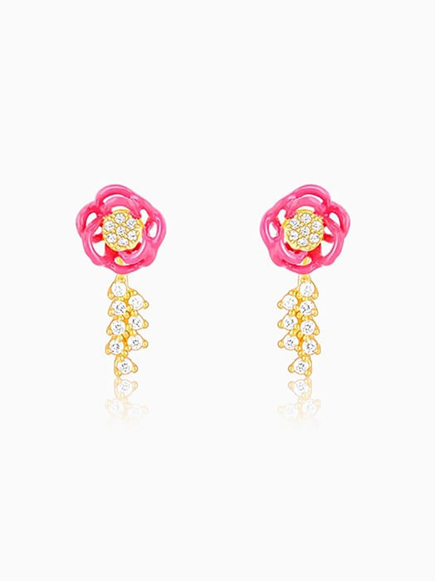 GIVA 92.5 Sterling Silver Bhumi Golden Hot Pink Brahma Kamal Drop Earrings