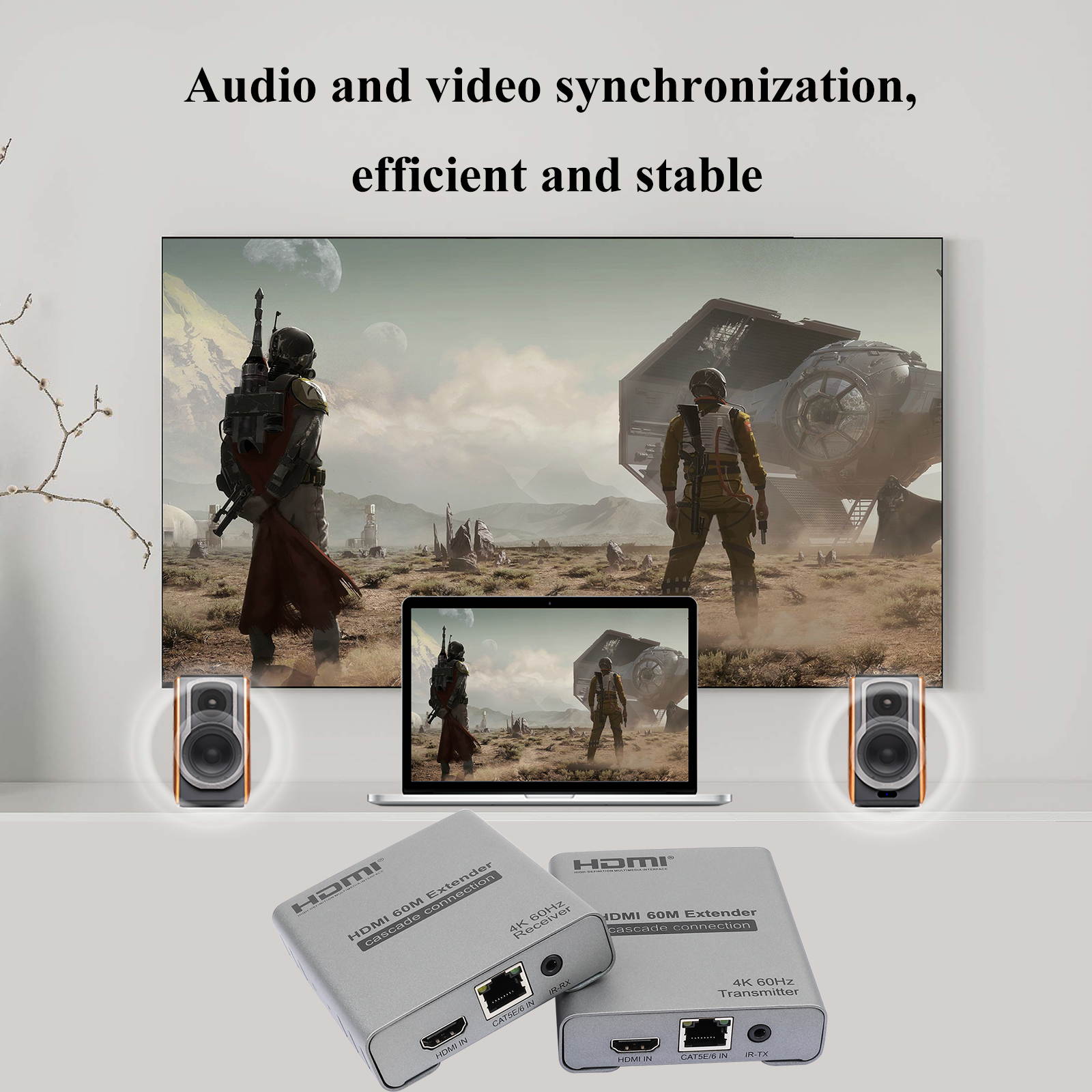 HDMI Extender 4K@60Hz(4:4:4 8bit) Over CAT6 Cable Up to 60m (196 feet) Support HDCP 2.2 and Cascade Transmission