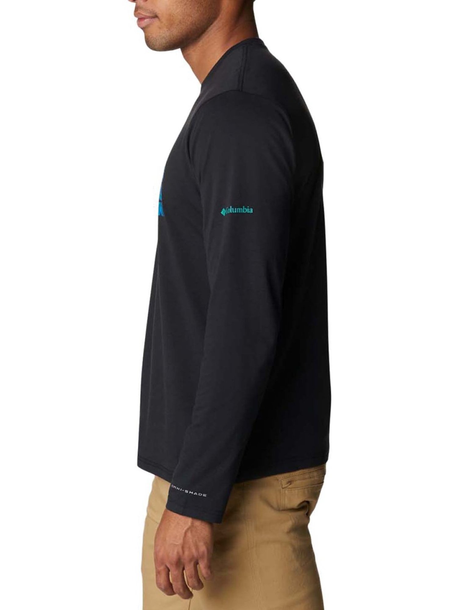 Columbia Men Black & White Sun Trek Graphic Long Sleeve T-Shirt