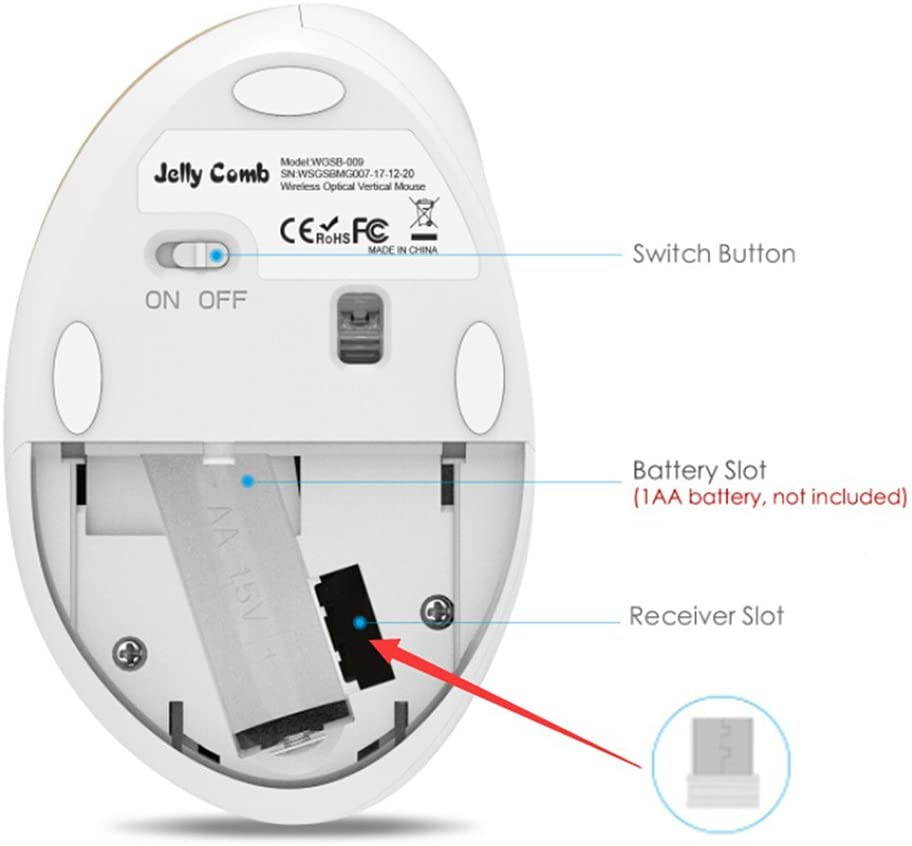 Wireless Vertical Mouse, Wireless Mouse 2.4G High Precision Ergonomic Optical Mice ( for Small Hands ) (White and Gold)
