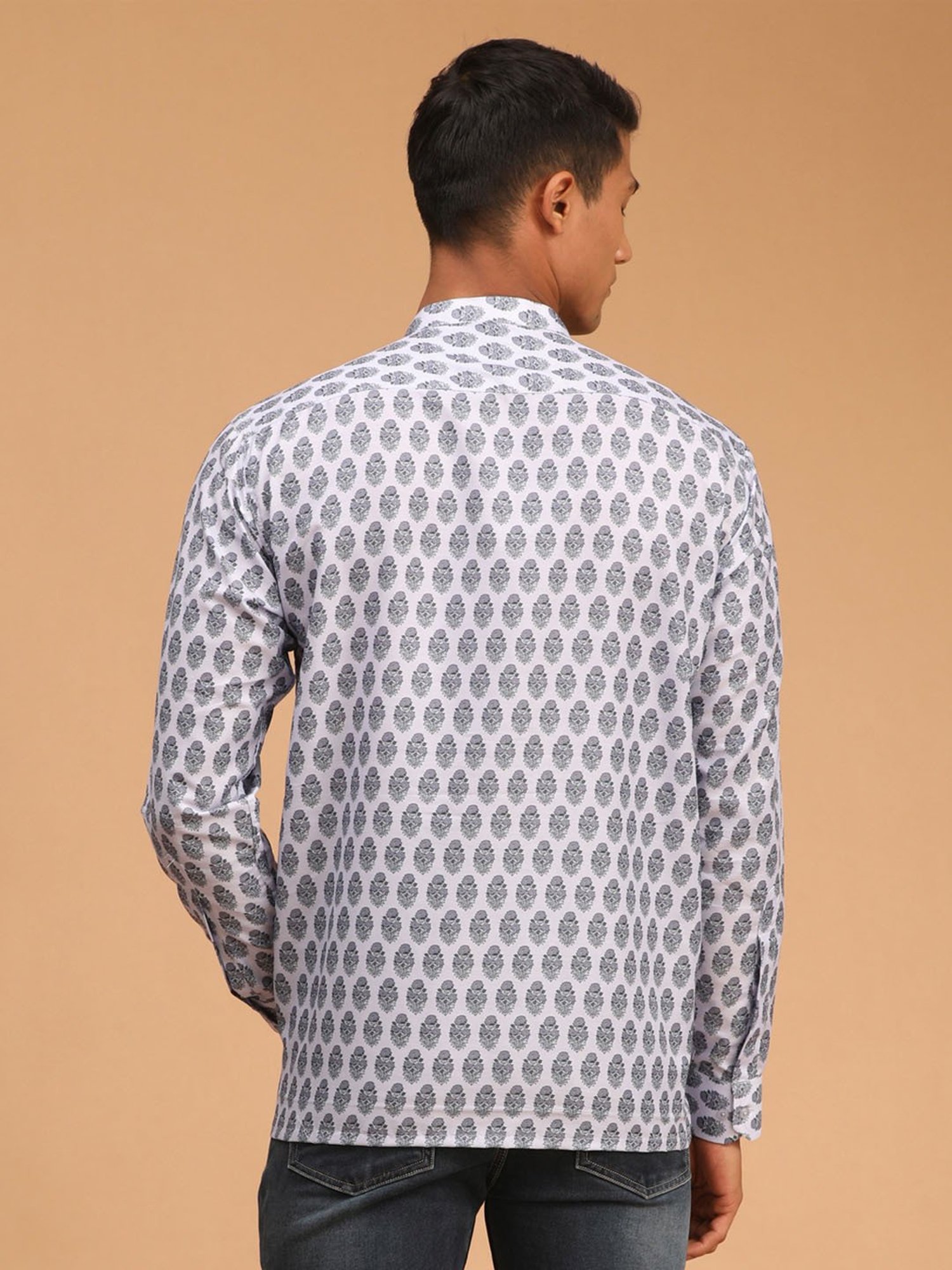 VASTRAMAY Grey Regular Fit Printed Shirt