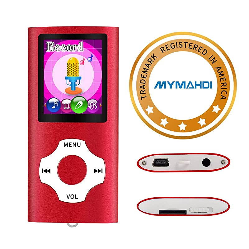 Digital Compact and Portable MP3 MP4 Player Max Support 64 GB Micro SD Card with Photo Viewer EBook Reader and Voice Recorder and FM Radio Video Movie in Red