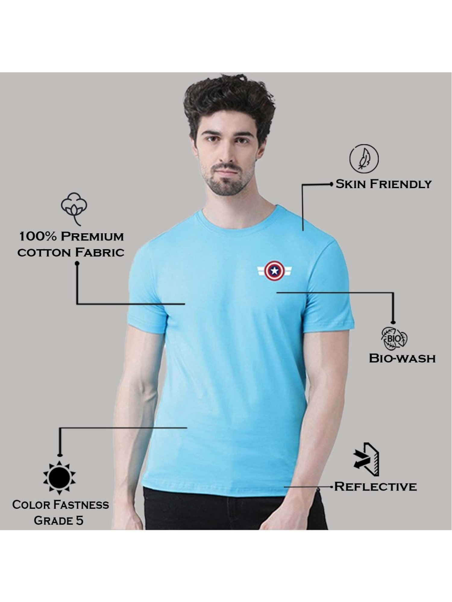 Friskers Turquoise Blue Cotton Slim Fit T-Shirt