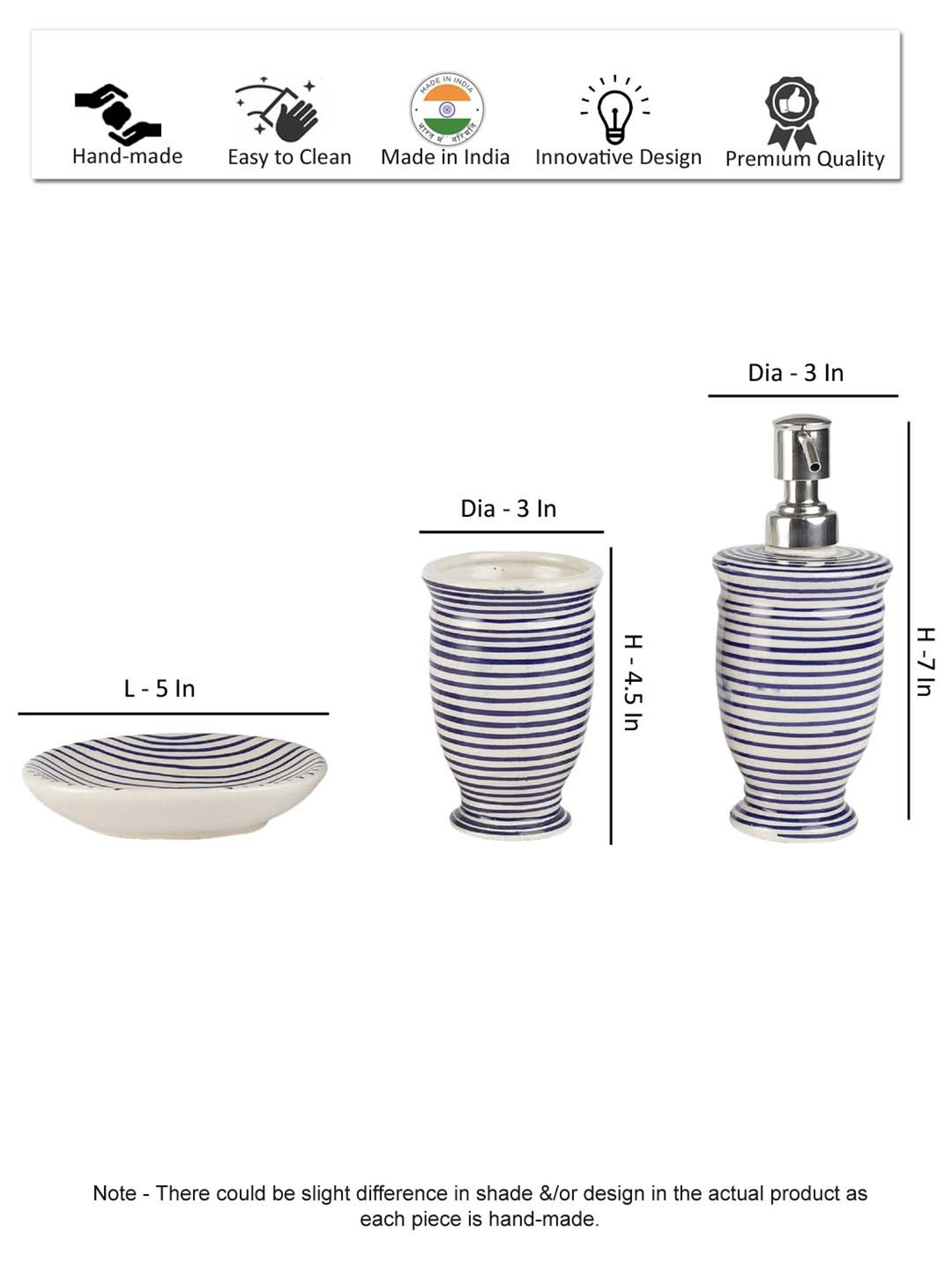 VarEesha Parikrama Blue & White Ceramic Bath Accessories - Set of 3