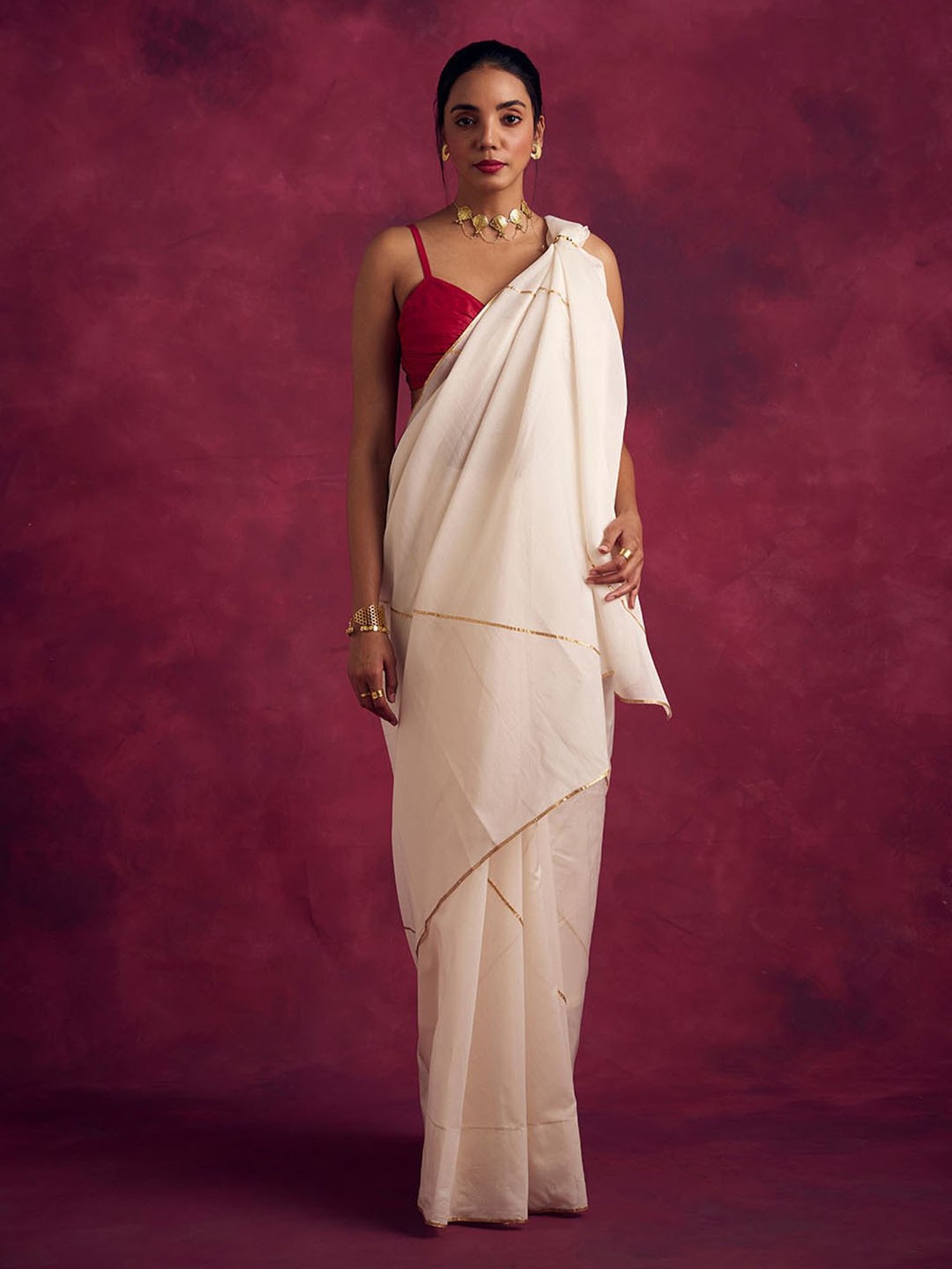 Abhishti White Woven Saree Without Blouse