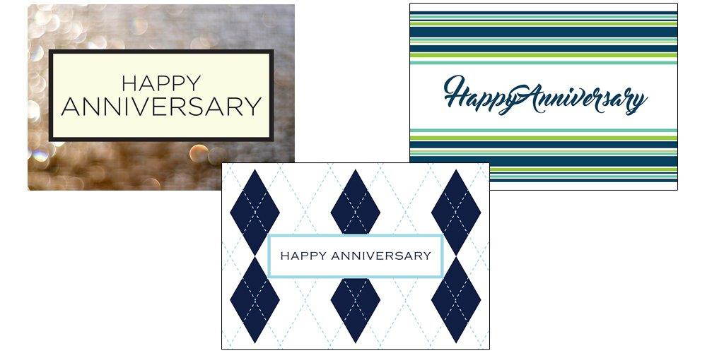 Anniversary Greeting Card Assortment - VP1602. Business Greeting Cards Featuring Three Different Anniversary Greeting Cards. Box Set Has 25 Greeting Cards and 26 Bright White Envelopes.